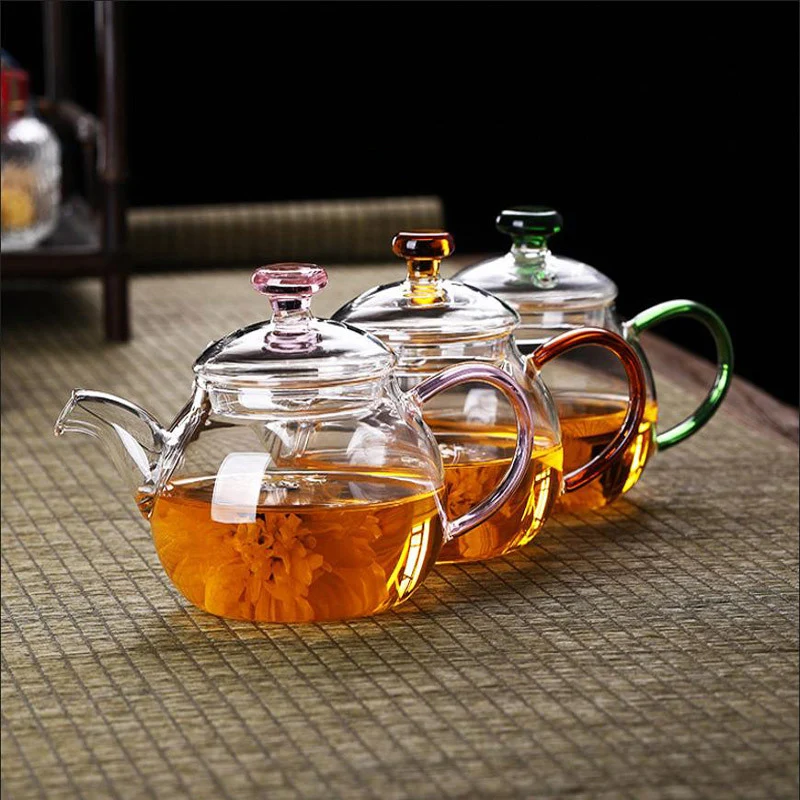 18/8 infusore rimovibile in acciaio inossidabile 250ML trasparente teiera in vetro borosilicato birra/caffettiera per tè e caffè da campeggio