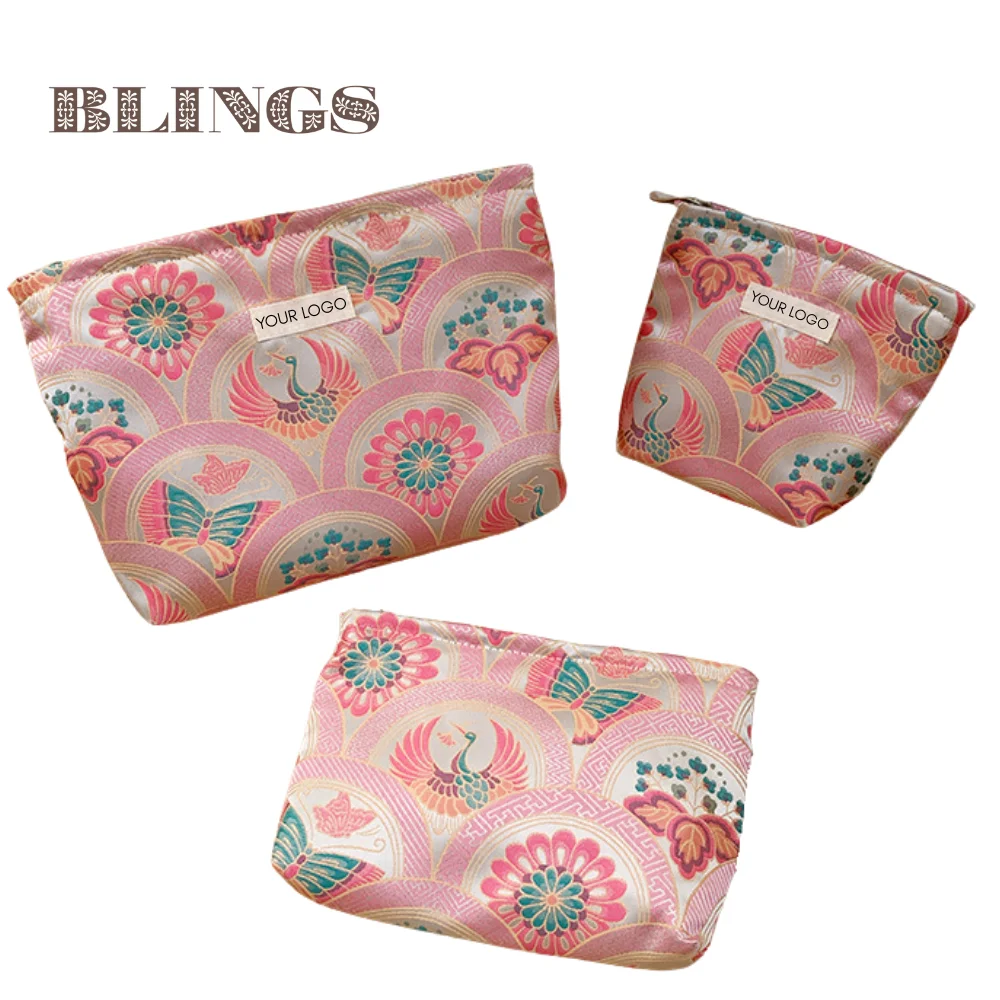 Commercio all'ingrosso 3 pezzi rosa farfalla gru borsa cosmetica cerniera borsa per il trucco Tote signora portafoglio borsa da portare a mano per donna design borsa