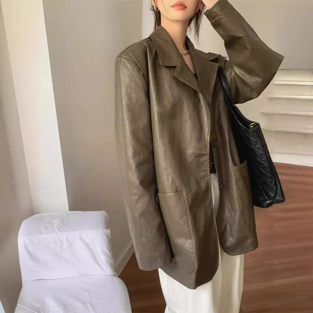 Boutique all'ingrosso 2025 autunno nuovo stile alla moda bavero Versatile temperamento pelle giacca da donna