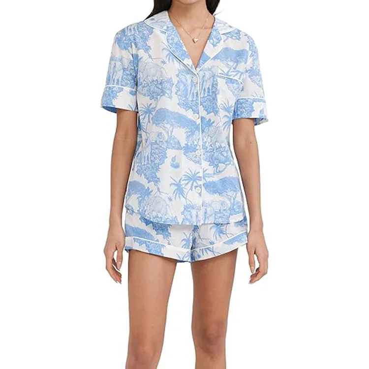 Confezione da 2 pezzi set di pigiama da donna Top a maniche corte con pantaloncini morbidi e comodi indumenti da notte XS-XXL pij due pezzi