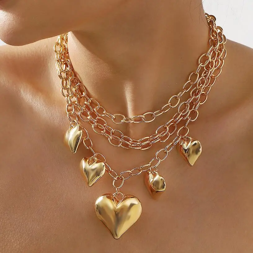 Kaimei gioielli di moda 2025 Hip-hop in metallo con ciondolo a catena con cuore collana esagerata geometrica clavicola catena collane cuore