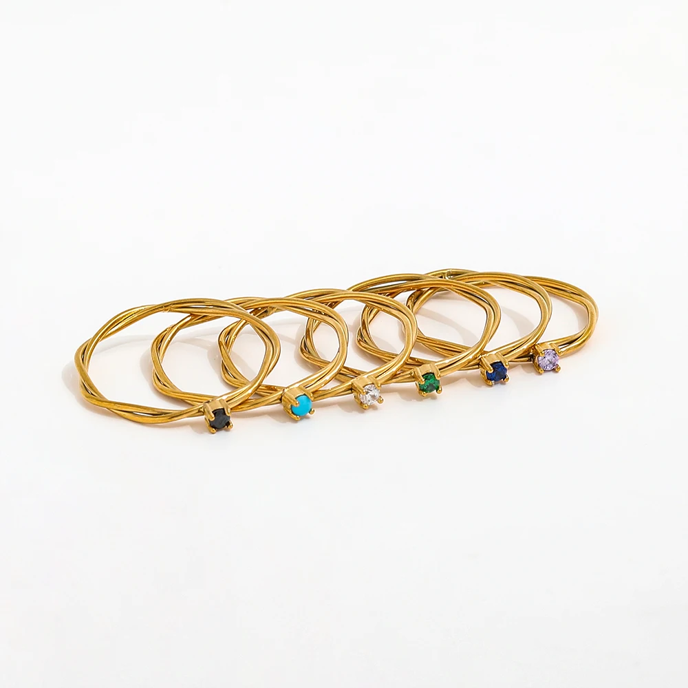 Joolim gioielli all'ingrosso 18K placcato oro corda doppio strato Mini colorato CZ anelli in acciaio inox per le donne anelli