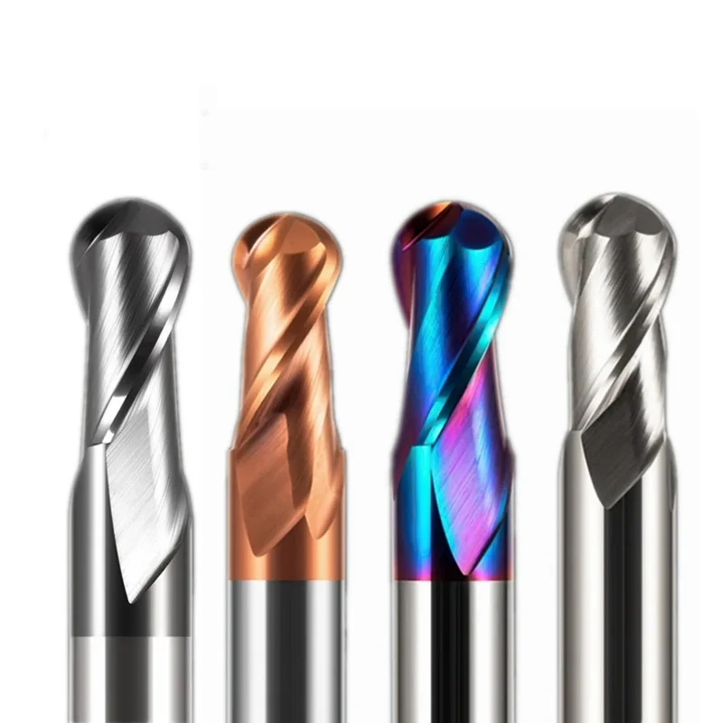 Fresa CNC a 2 taglienti a testa sferica in carburo di tungsteno nuova condizione da R0.5 a R10 HRC55 rivestita in Altin personalizzabile OEM