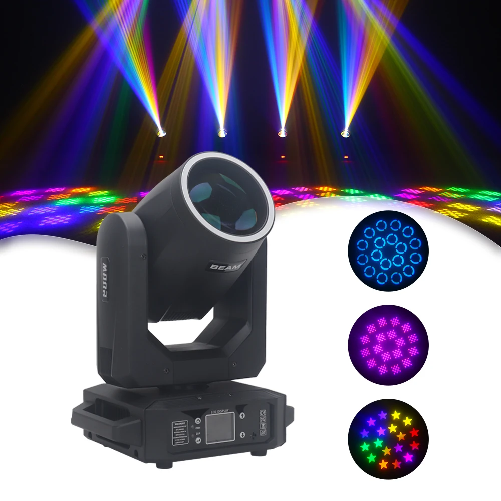 Mini Beam 200W LED Rainbow Beam Moving Light Gobo Spot Cabeza Movil Dj Disco Stage Light DMX Moving Head per Eventi Night Club