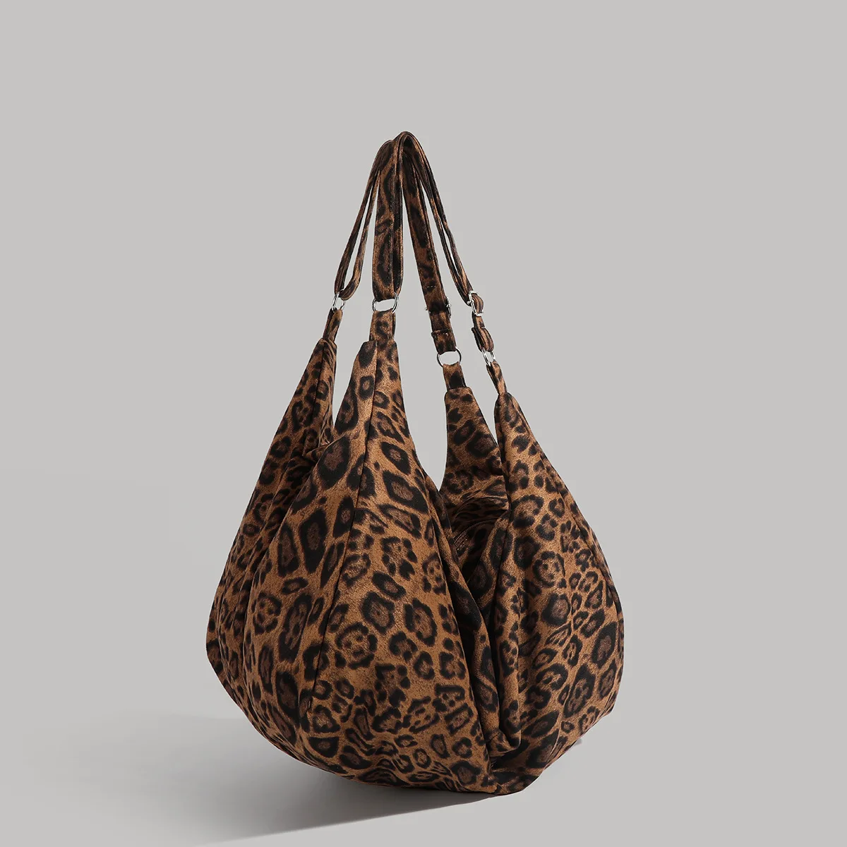 Borsa a Tracolla Hobo con Stampa Leopardata Borsa Messenger Morbida in Tela Design alla Moda Borsa Tote Pieghevole in Cotone con Stampa Leopardata per Donne