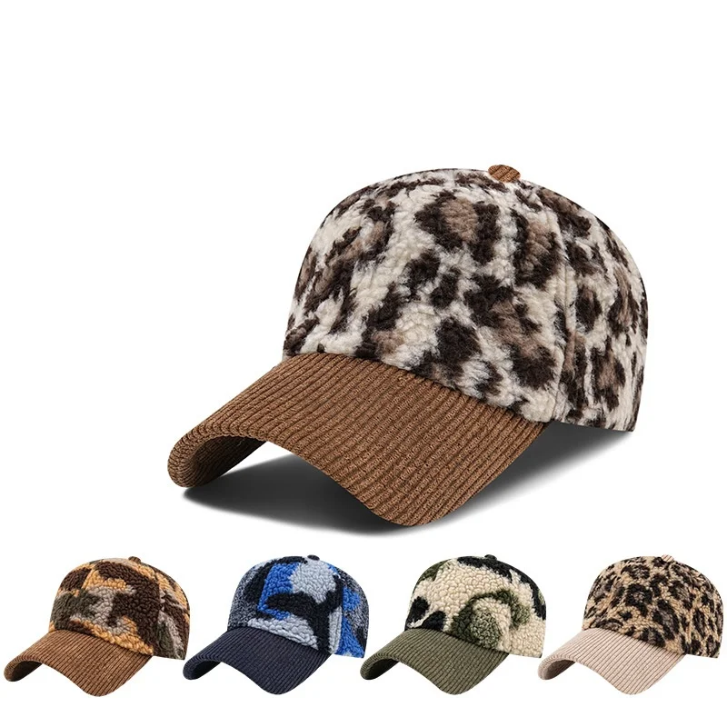 2024 nuovo cappellino da Baseball mimetico con stampa leopardata autunno inverno stile retrò donna uomo peloso velluto a coste caldo berretto sportivo