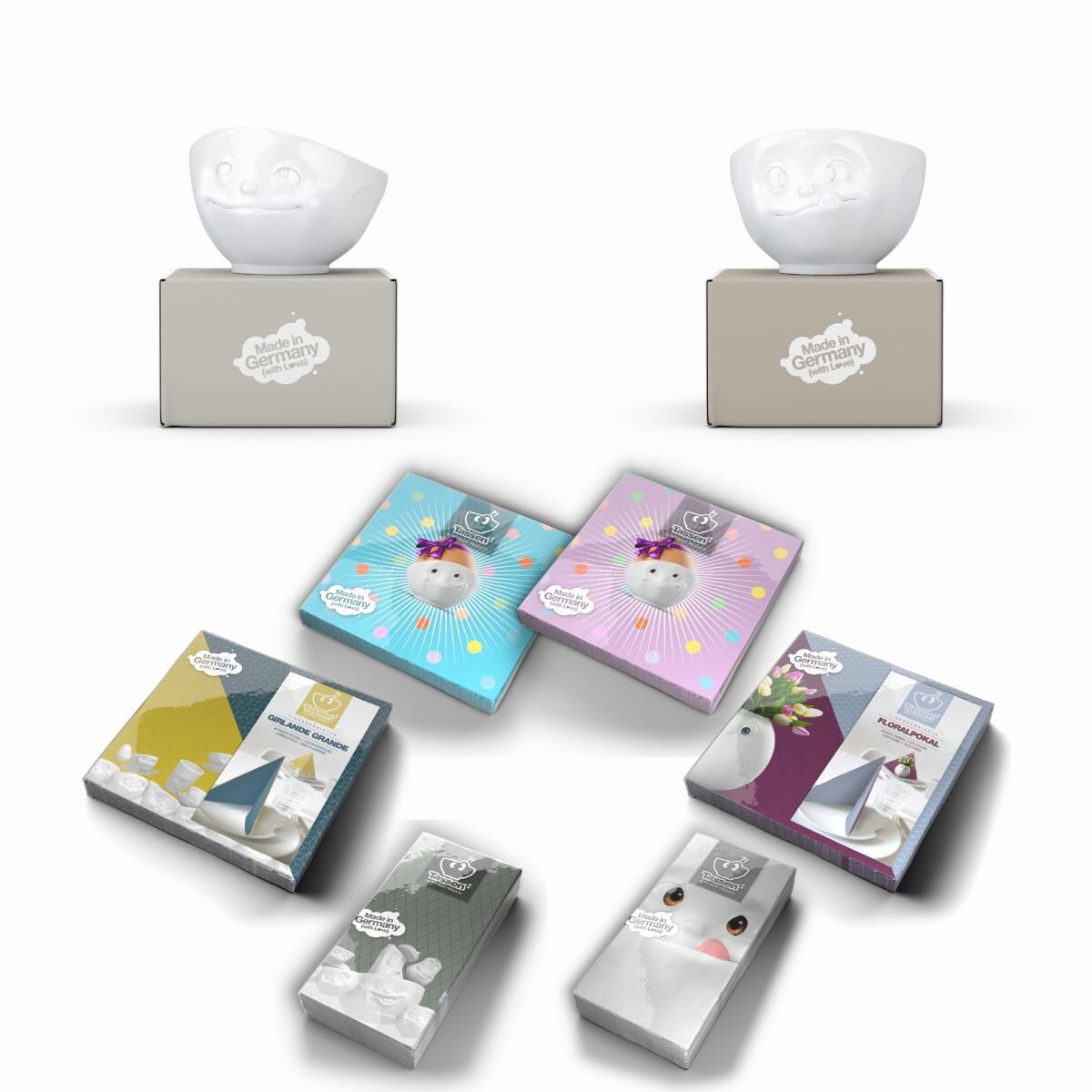 Schalen-Set 2-tlg. je 500 ml + Servietten - FIFTYEIGHT Schalen-Set 2-tlg. je 500 ml + Servietten - Dekor weiß - 1 Set Image