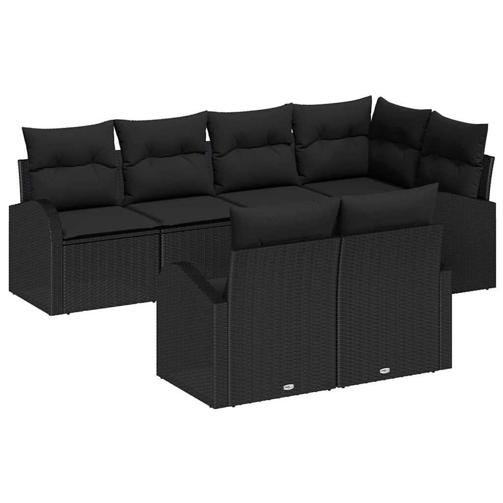 vidaXL Garten-Sofa-Set mit Kissen 7 pcs Schwarz Poly Rattan Image