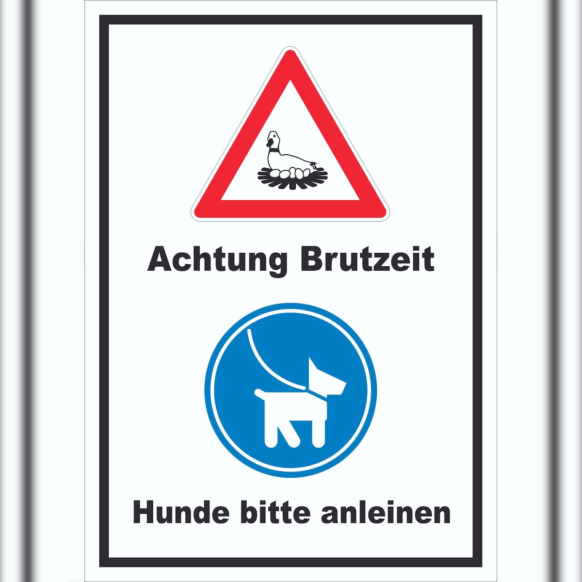 HB-Druck Achtung Brutzeit Hund bitte anleinen hochkant Schild A0 Rückseite selbstklebend Image