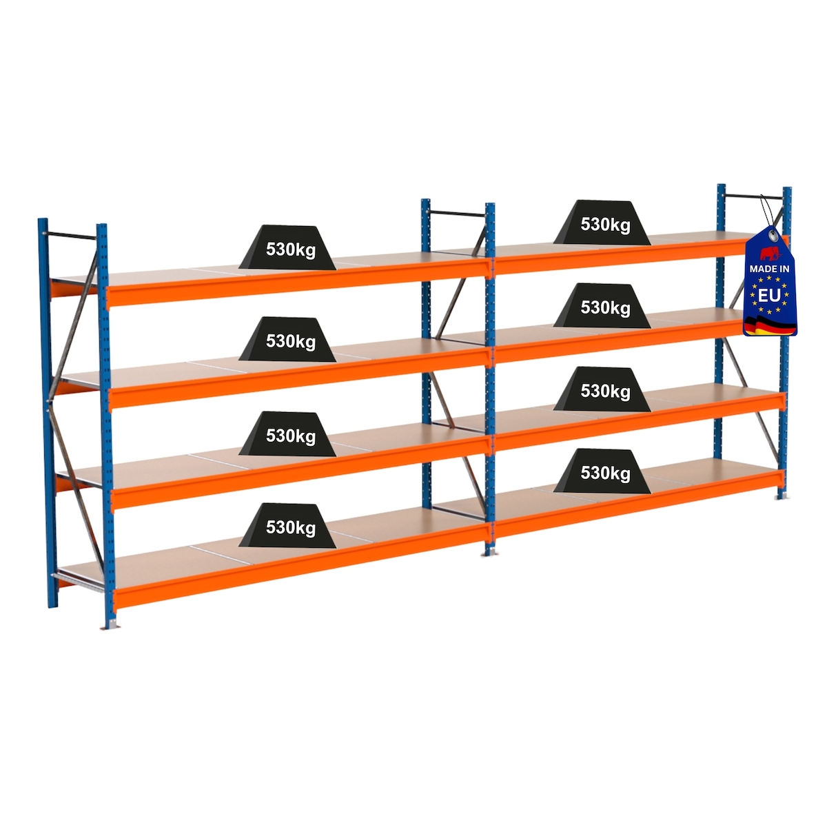 PROREGAL Industrie Schwerlastregal MAXIMUS PRO, Komplettregal, HxBxT 200x500x60cm, 4 Ebenen, Spanplatten-Fachboden, Fachlast 530 kg, Blau/Orange Image