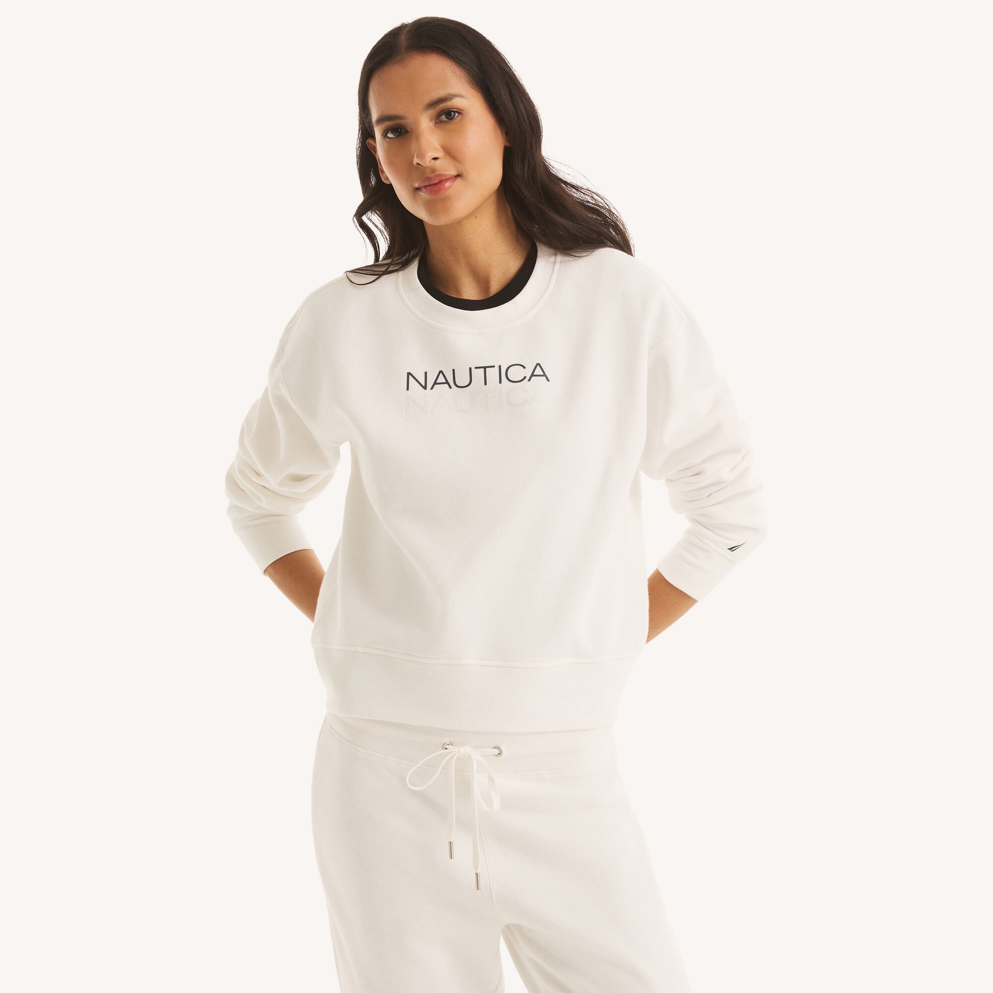 Nautica Women's Logo Crewneck Sweatshirt 103 (Sail White), XS
