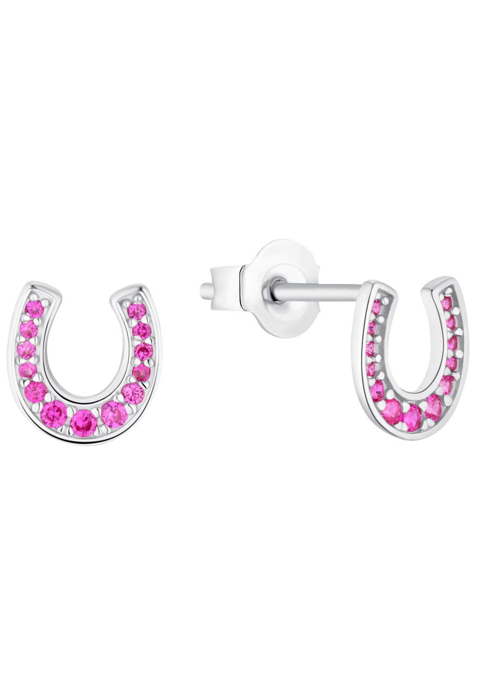 Paar Ohrstecker S.OLIVER JUNIOR "Hufeisen", bunt (silberfarben, pink, pink), Ohrringe, Mädchen, Silber 925 (Sterlingsilber), mit Zirkonia (synth.)