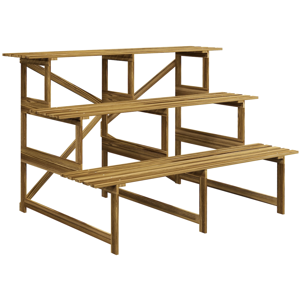 OKWISH Pflanzentreppe Blumenregal aus Tannenholz Dunkelbraun 120x80x78 cm mit 3 Stufen, hoher Tragkraft bis 90 kg und standfesten Füßen Image