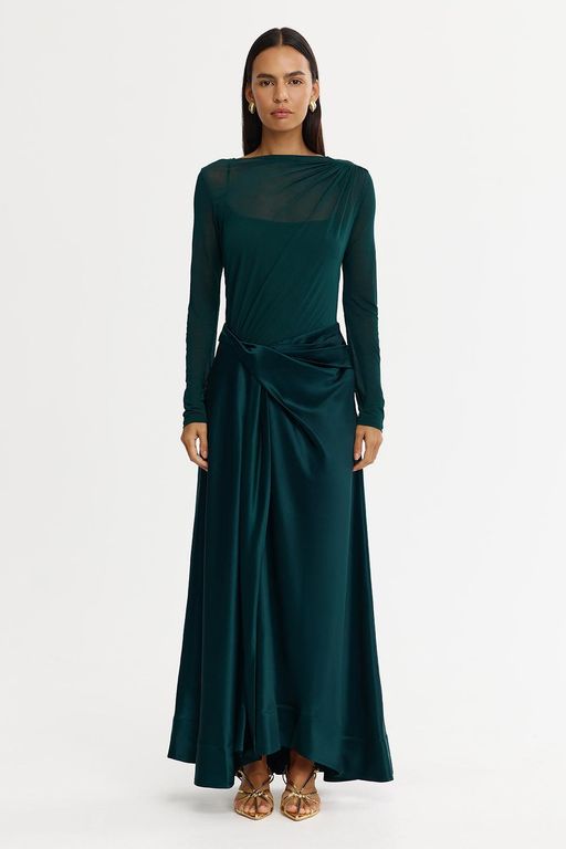 Long Sleeve Maxi Dress - Green - Acler Dresses