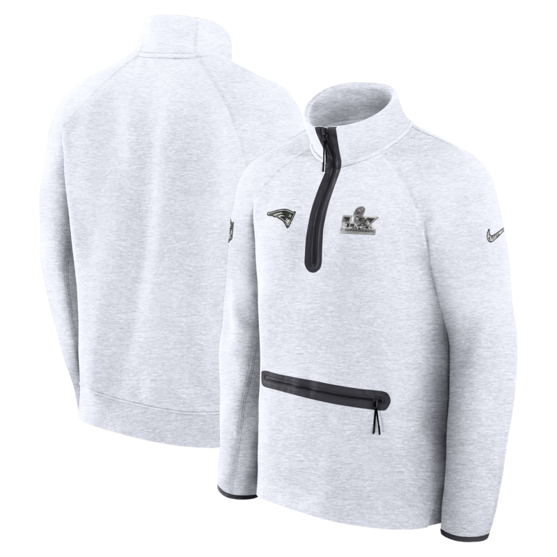 Nike Herren-Sweatshirt mit halbem Reißverschluss und New England Patriots-Logo (Heather Gray) – Super Bowl LX Opening Night Tech Fleece Image