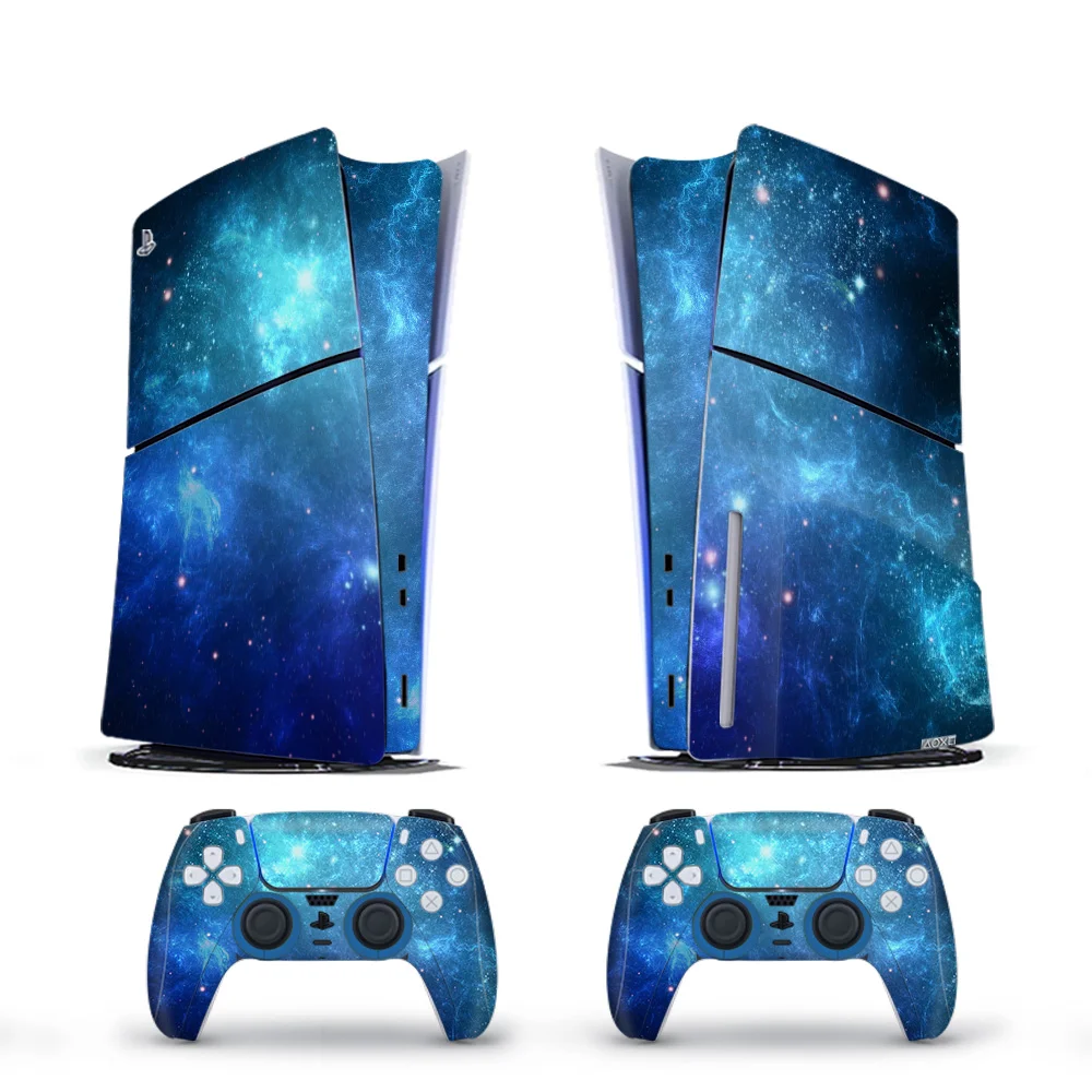Vinyl Cover Skins for PS5 Slim Console 2PCS Galaxy Stickers Controller Wraps Set for PlayStation 5 Disc Edition Accessories