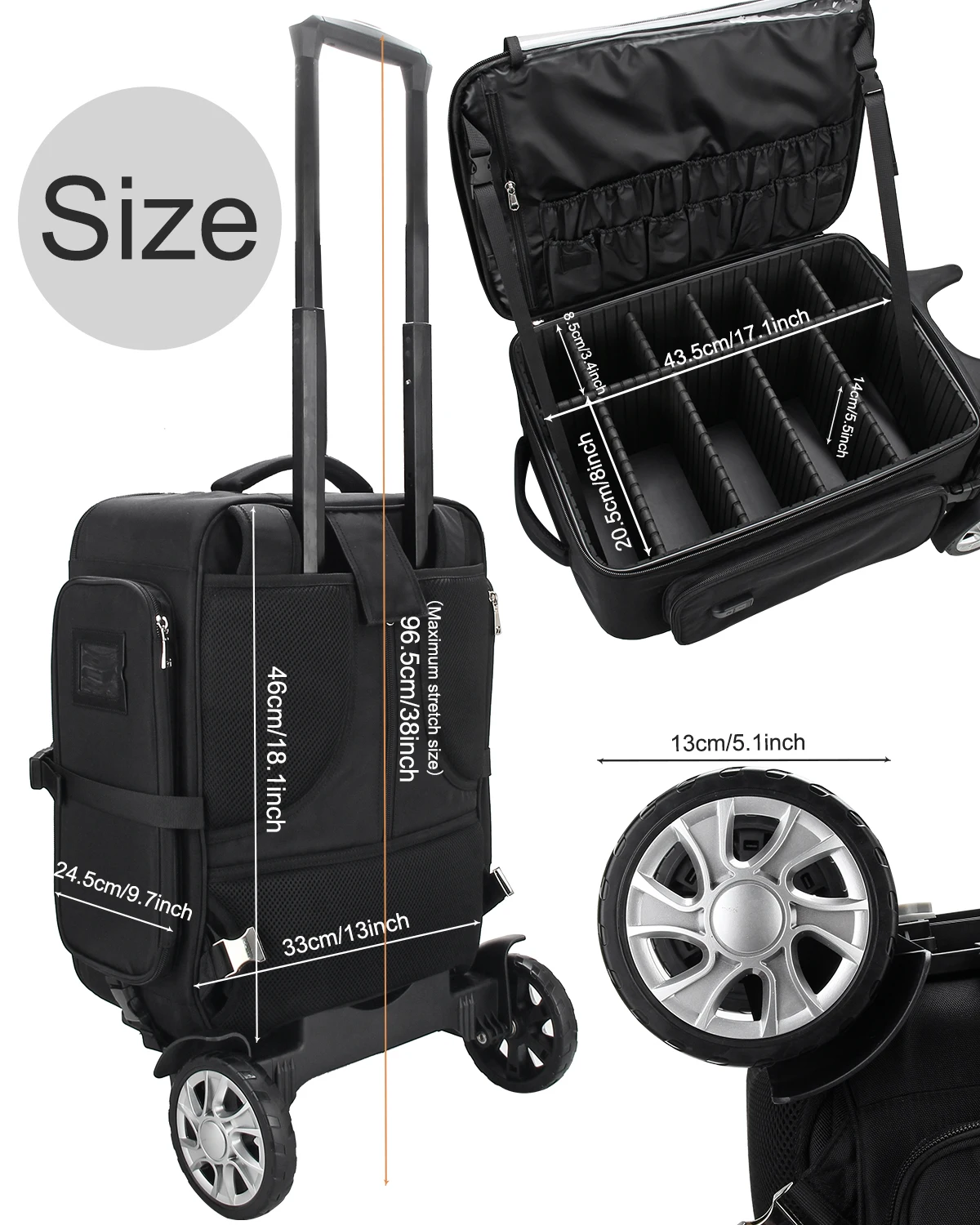 -per Reavel Custodia per trolley per trucco con rotelle in pelle Zaino per trucco per artista del trucco Custodia per strumenti per capelli Custodia per cosmetici