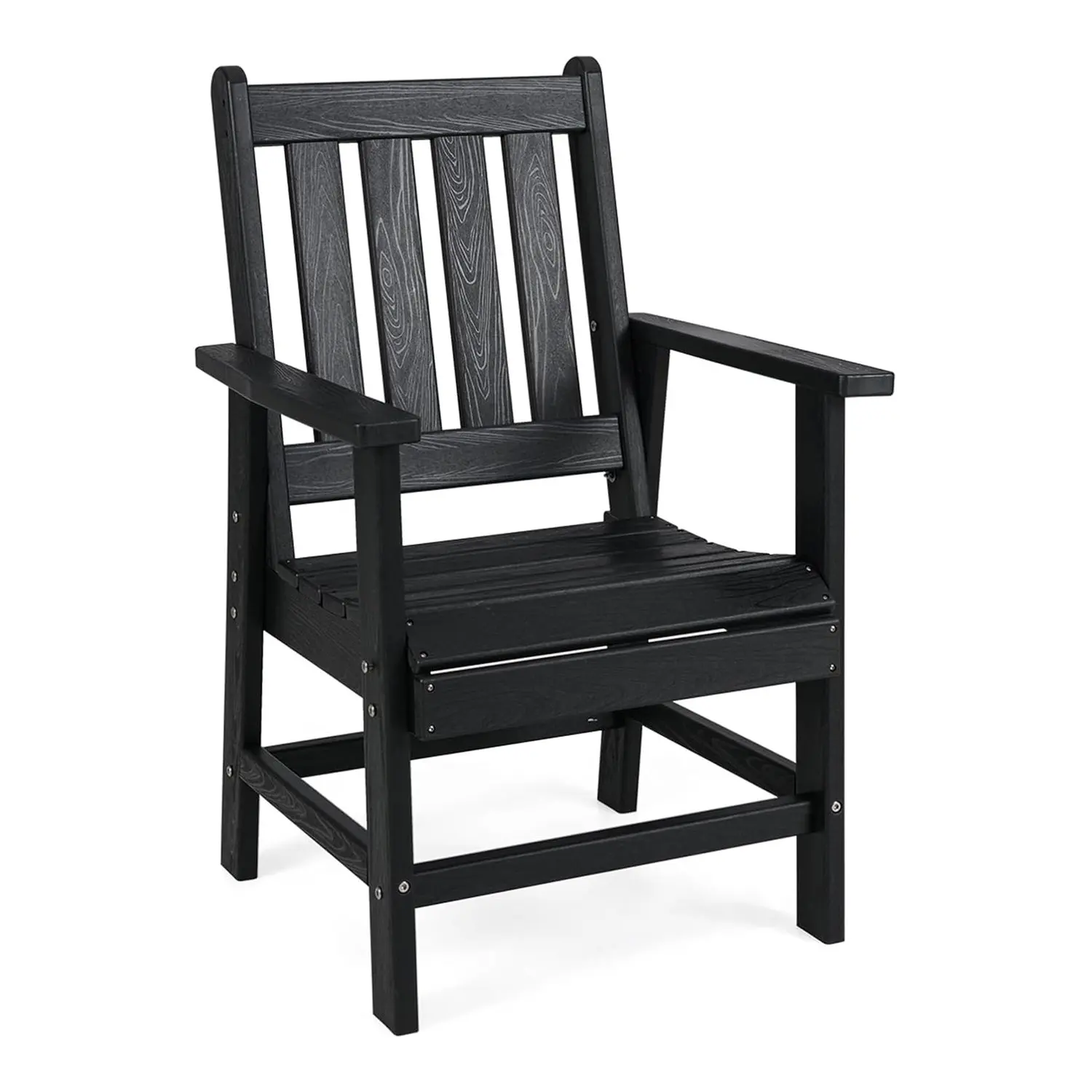 Sedia da giardino in plastica, sedia da balcone resistente alle intemperie, poltrona da giardino con aspetto in legno, sedia da giardino per giardino, patio, balcone (nero)