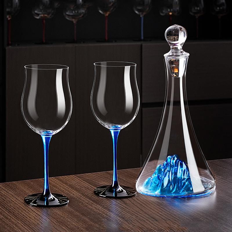 Bicchiere da vino rosso Big Belly Blue Bow Tie / Bicchiere da vino in cristallo / Calice in vetro / Decanter / Set da vino / Bicchiere da vino di Nata