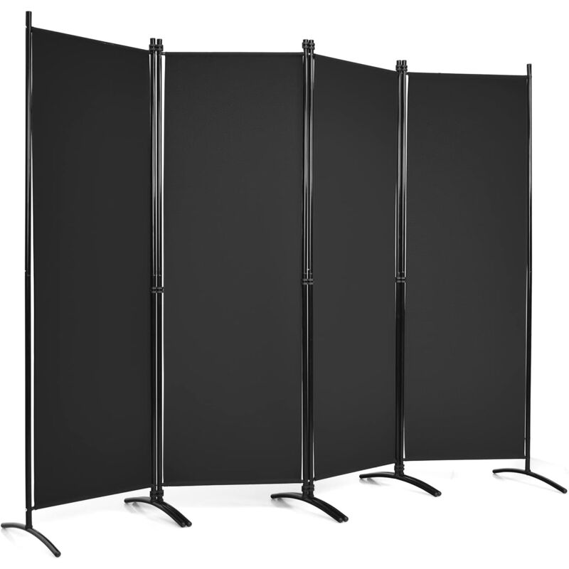 Costway Paravento Da Interno In Metallo, Separé Divisorio Interno Pieghevole Con Piedini Stabili, Pannelli Divisori Per Interni Per Casa E Ufficio (nero, 220 X 173 Cm (4 Pannelli))
