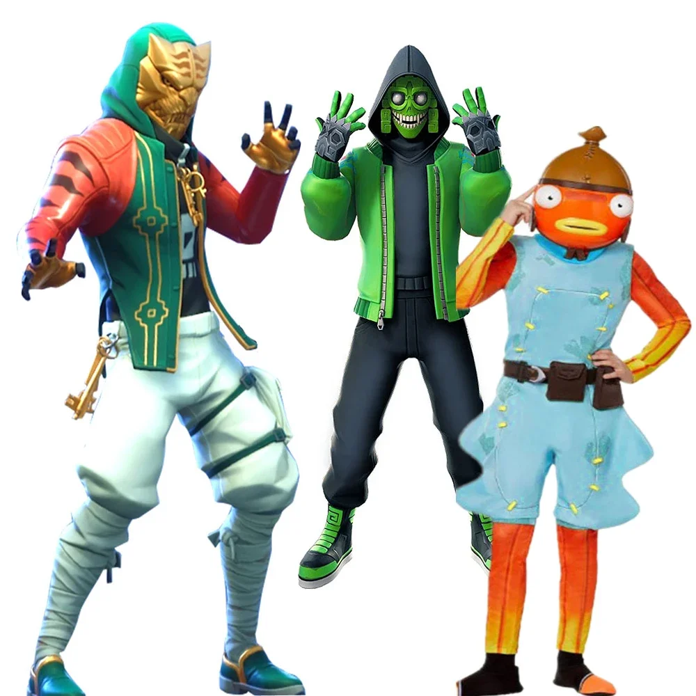 Neue Spiel Fort Haut Outfit Fishstick Fisch Cosplay Overall 110-180 cm Kinder Kostüm Karneval Kinder Halloween Roleplay Kleidung Image