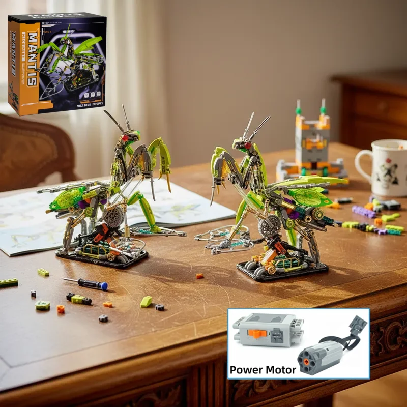 2026 Technisches Mechanisches Mantis-Modell mit Licht, Bausteine, Tier-Insekten-Modell, MOC-Bausatz, Spielzeug, Geburtstagsgeschenk Image