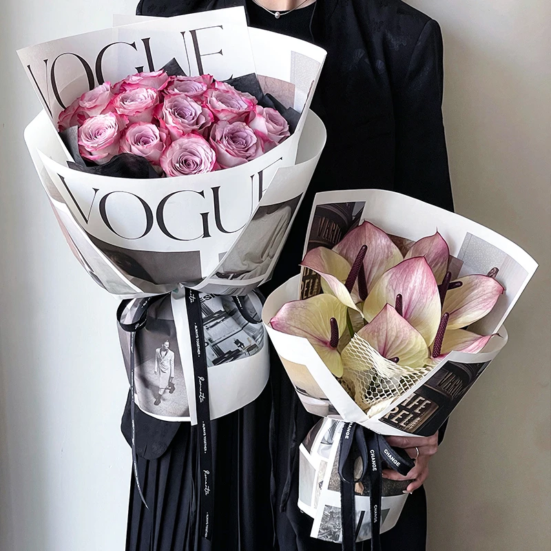 Blumen-Geschenkpapier im Bildschrift-Stil, Vintage-Kunst, Kraftpapier, Blumen-Geschenkpapier für Blumensträuße, Bastelbedarf Image