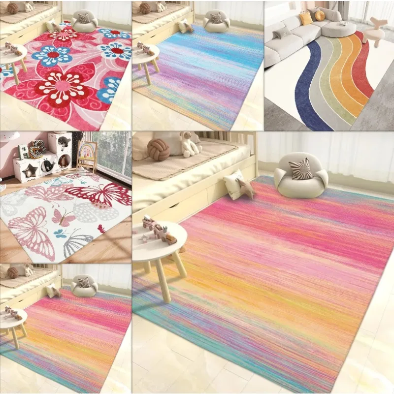 Regenbogen-Teppich, bunte Streifen, Kinderteppiche, superweiche Schlafzimmer-Nachttisch-Bodenmatte, Heimdekoration, Wohnzimmer-Sofa-Teppiche, • Tapis Tartu Image