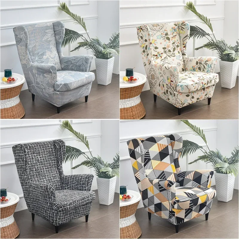 Floral Wing Chair Cover Sloping King Back Sessel Covers Elastic Sessel Slipcover Wingback Sofa Back Chair Cover Slipcovers