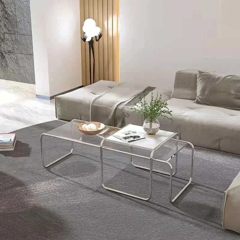 Einfacher Couchtisch aus Edelstahl, modernes Design, einzigartiger Couchtisch aus Metall, Advanced Sense Nordic Mesa Centro Wohnmöbel Image