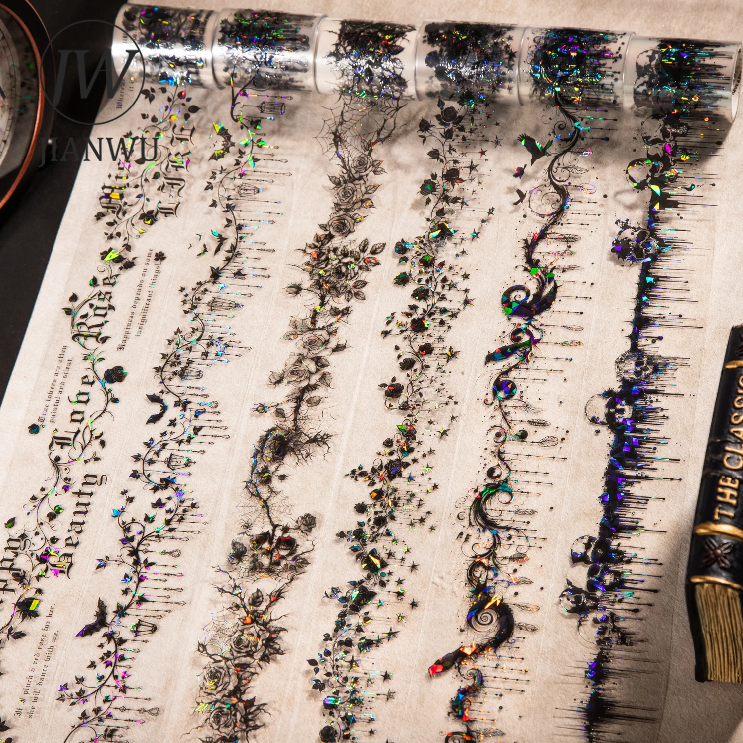 JIANWU The Pact of The Dark Night Series Vintage Gothic Flower Landscape Material Collage PET Tape Creative Journal Stationery