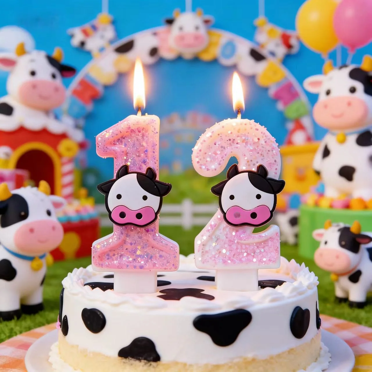Niedliche Kuh-Kerze Nummer 0-9 Geburtstagstorten-Dekoration Tier-Geburtstagsparty Tortendekoration Baby-Shower-Deko Geschenk Image