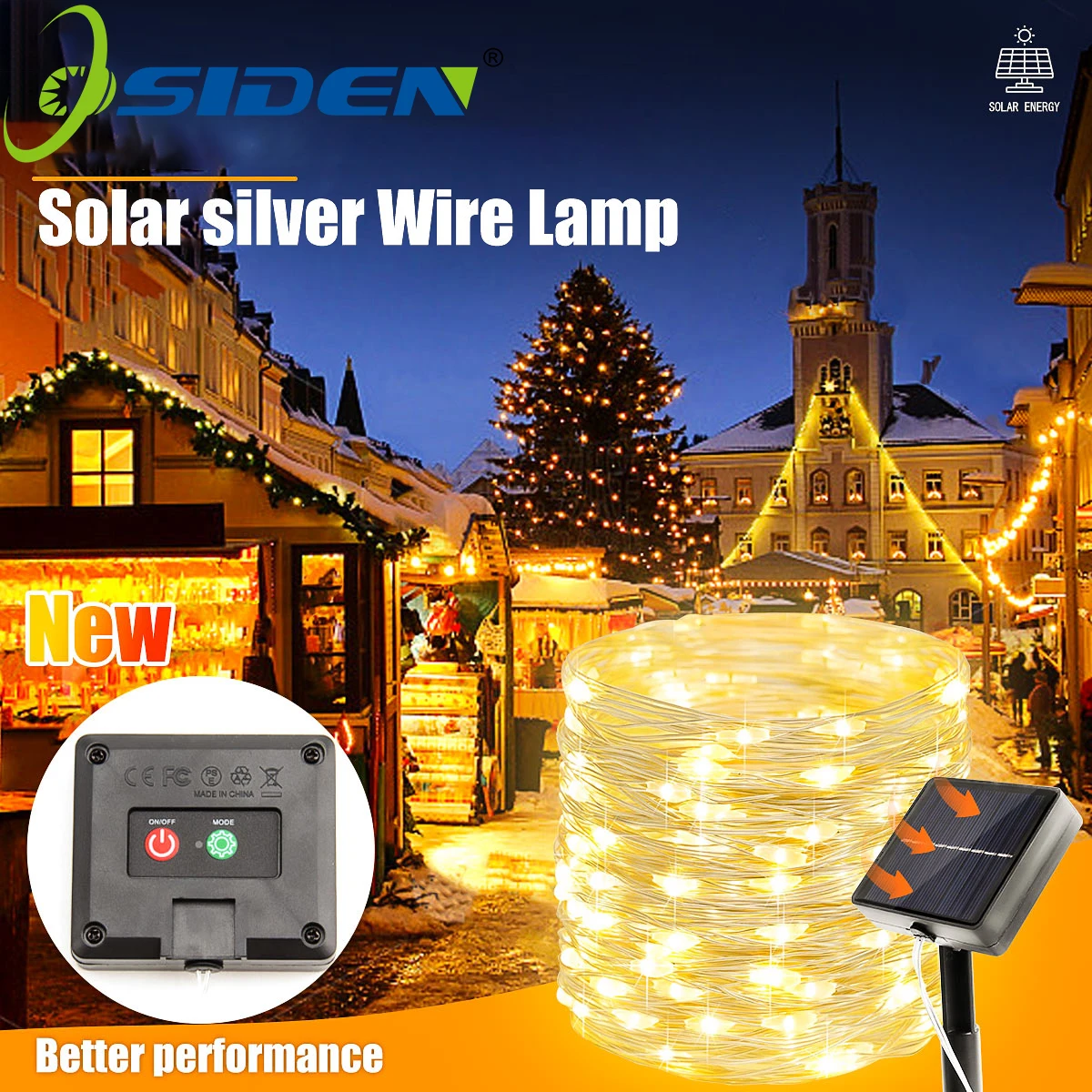 Weihnachtsfee-Lichterkette für den Außenbereich, Solar-Lichterkette, IP65, Solar-Silberdraht-Lichter für Hof, Terrasse, Garten, Hochzeitsdekoration