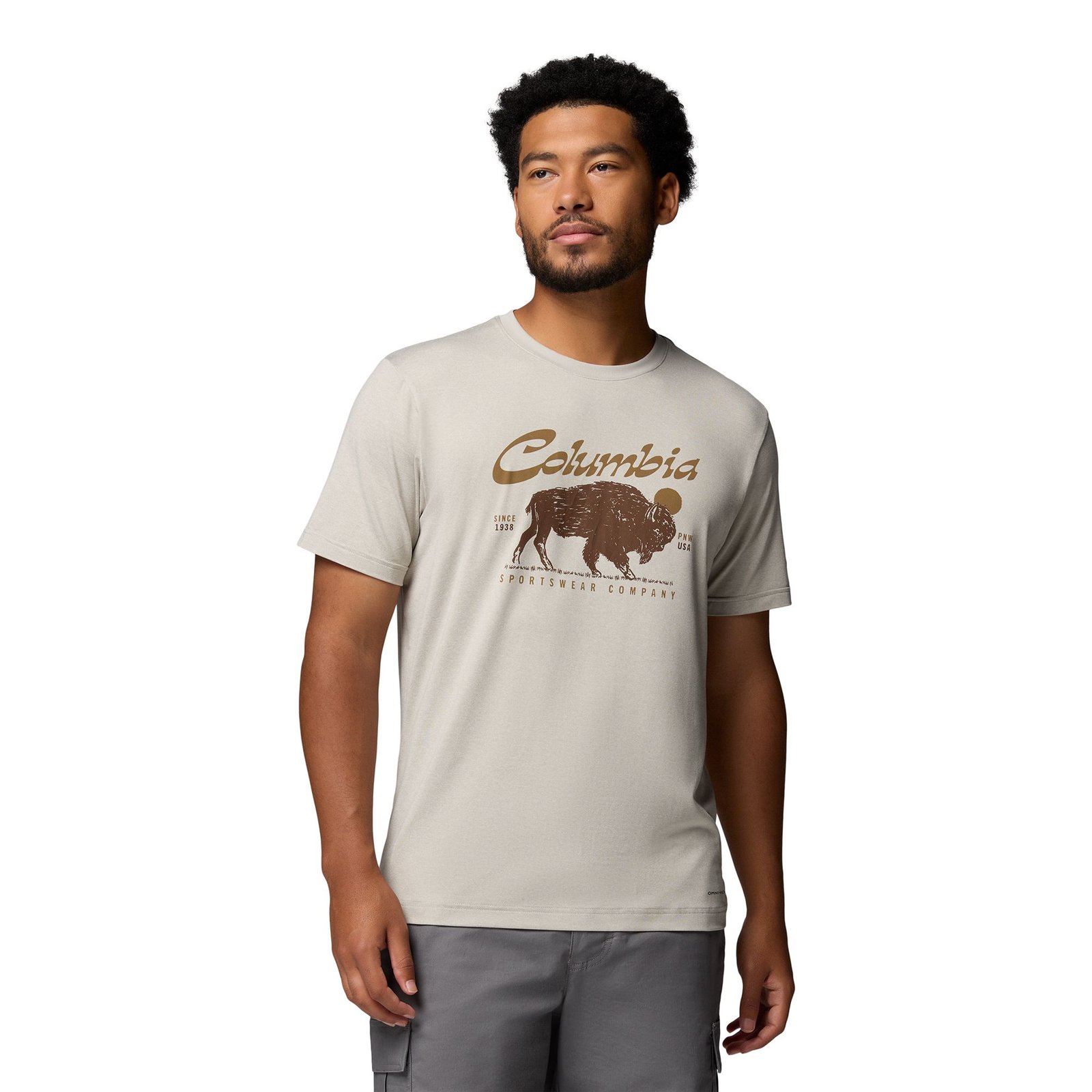 Columbia Men's Parsons Point Short Sleeve Graphic Tee (Size 1X) Dark Stone Heather, Elastine,Polyester