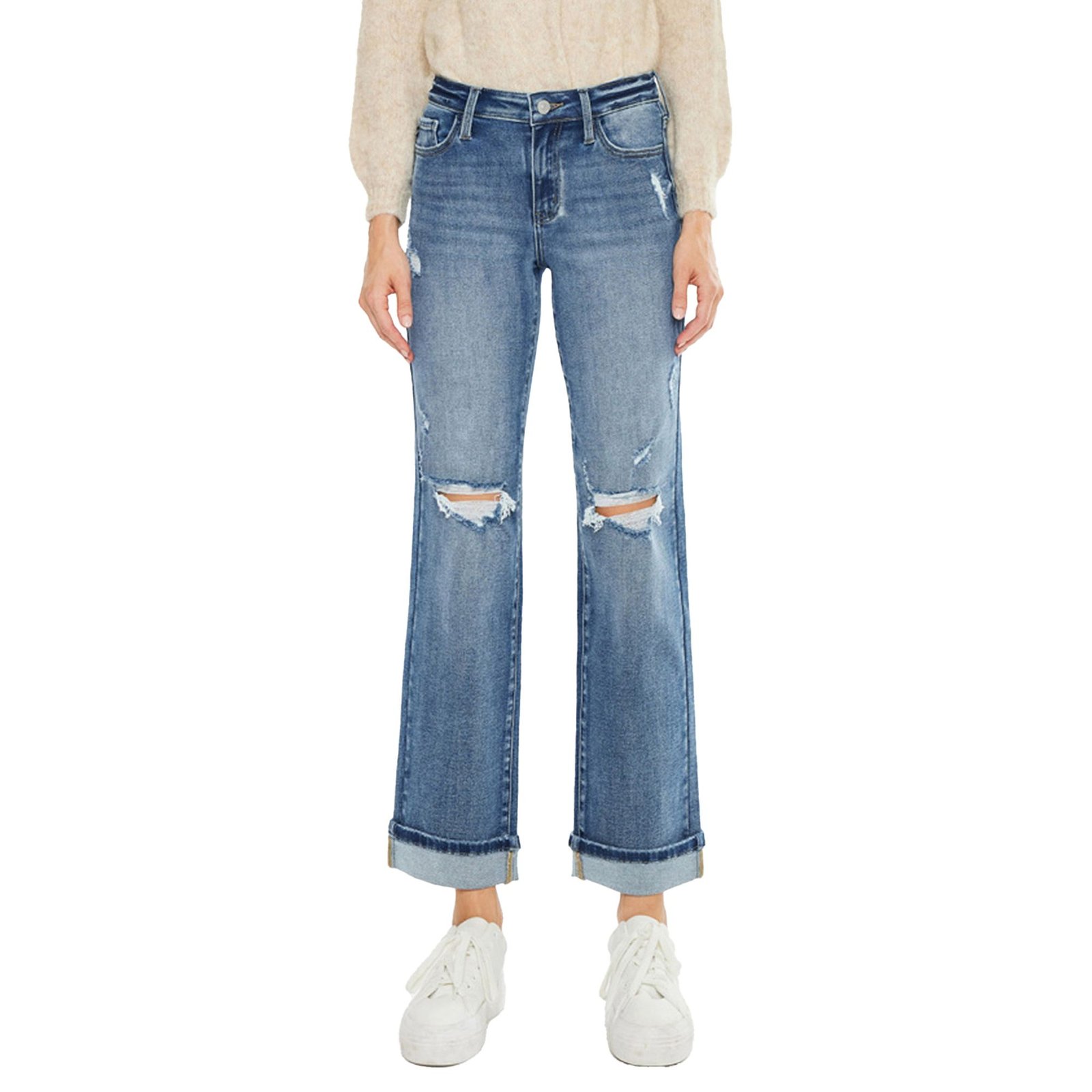 KanCan KC20064M Mid Rise True Straight Leg (Size 25-29) Medium Wash, Cotton,Denim,Polyester,Spandex