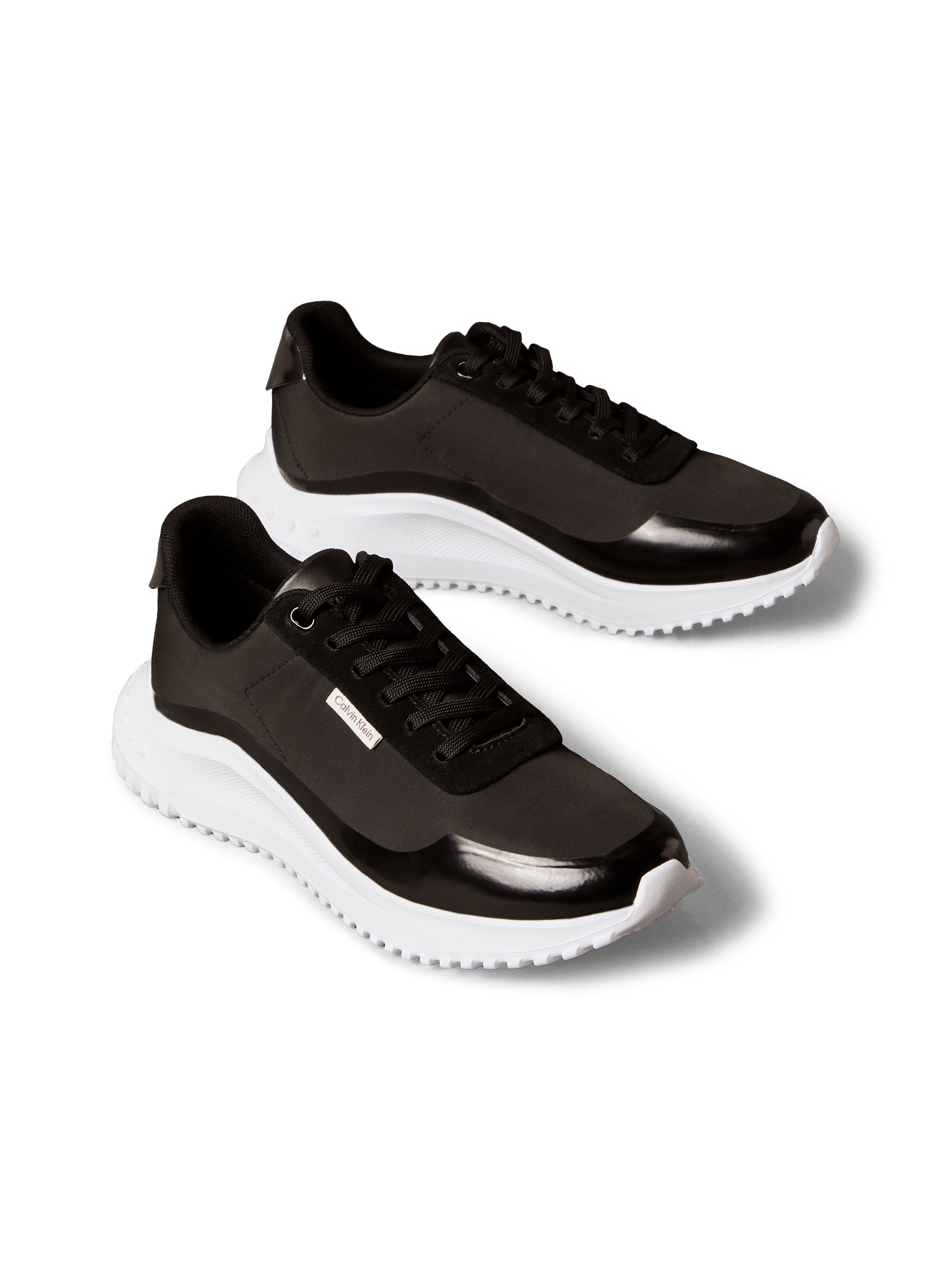 Sneaker CALVIN KLEIN JEANS "EVA RUNNER LACE UP MAT MIX", Damen, Gr. 39, schwarz, anthrazit, Lederimitat, Textil, unifarben mit Farbeinsatz, Schuhe Sneaker, Halbschuh, Freizeitschuh, Schnürschuh mit leichter Profilsohle