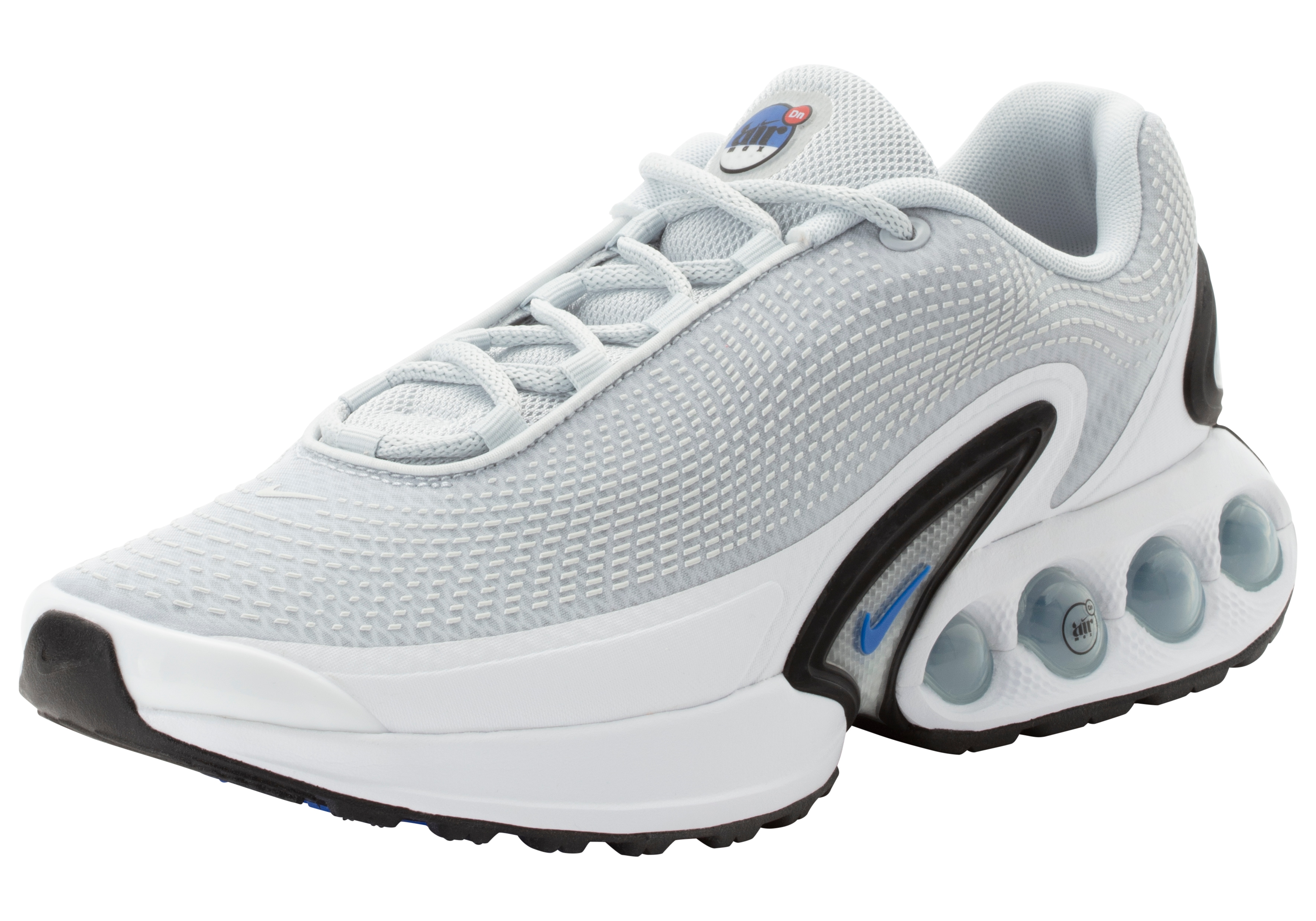 Sneaker NIKE SPORTSWEAR "Nike Air Max Dn", Herren, Gr. 45 (11), pure platinum, hyper royal, weiß, schwarz, Synthetik, Textil, Schuhe Sneaker