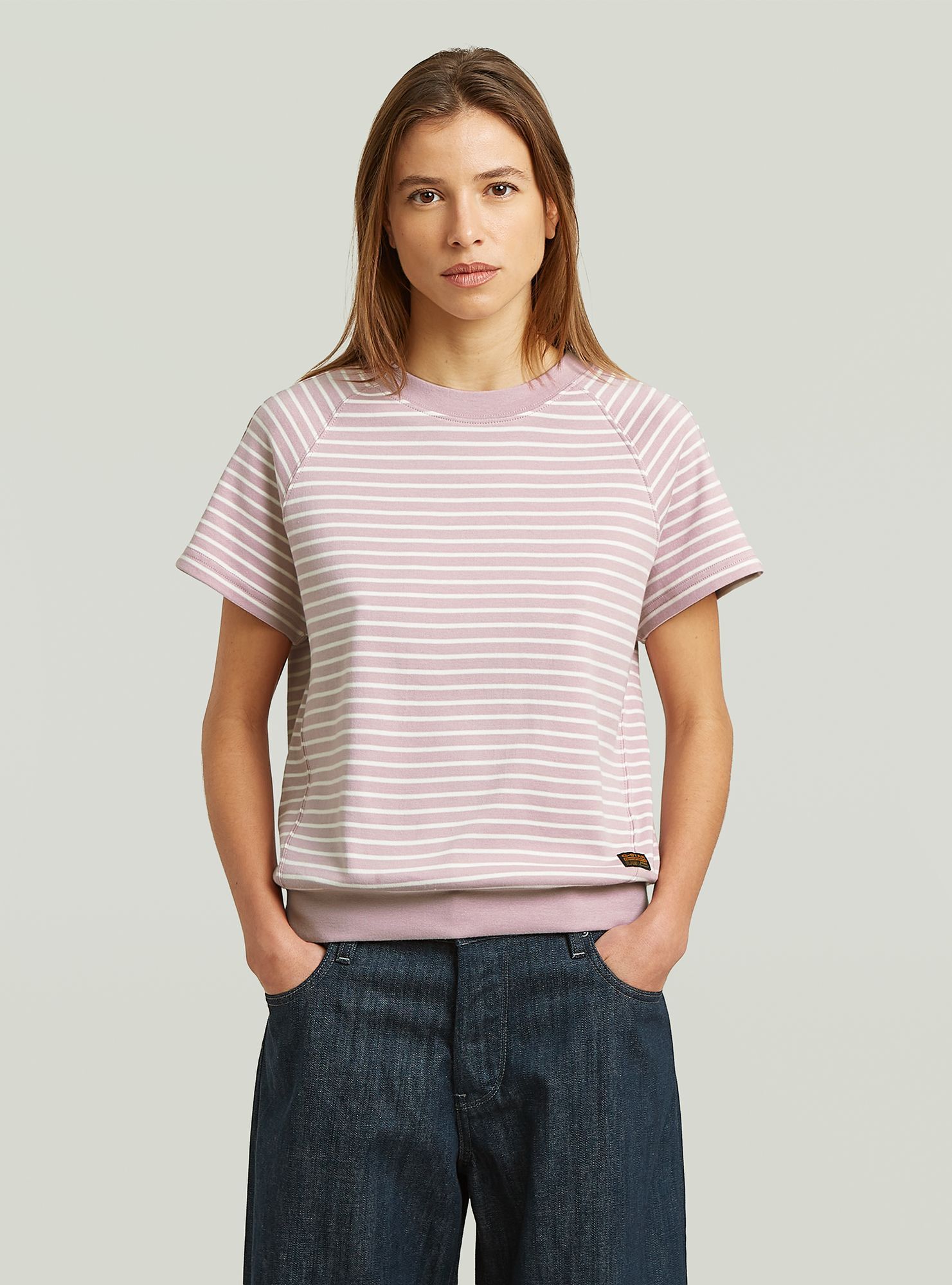 T-Shirt G-STAR "Raglan T-Shirt", Damen, Gr. M, burnished lila, milk stripe, Obermaterial: 100% Baumwolle, Shirts T-Shirt