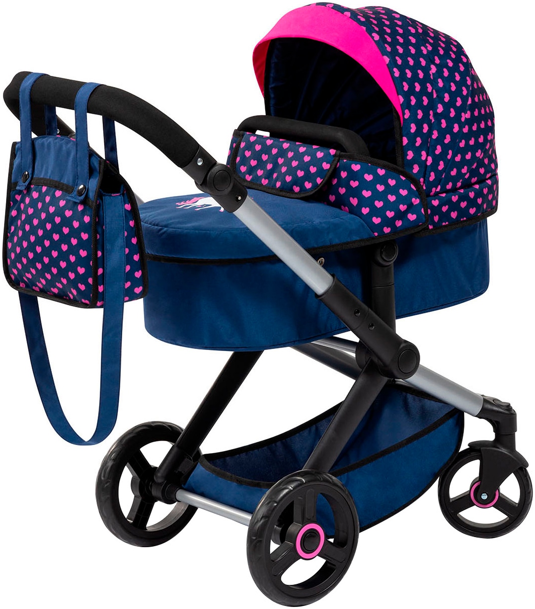 Kombi-Puppenwagen BAYER "Xeo", bunt (einhorn blau, pink), Puppenwagen, KinderB:37cm H:73cm T:68cm, Kunststoff, Metall, Stoff, B:37cm H:73cm T:68cm