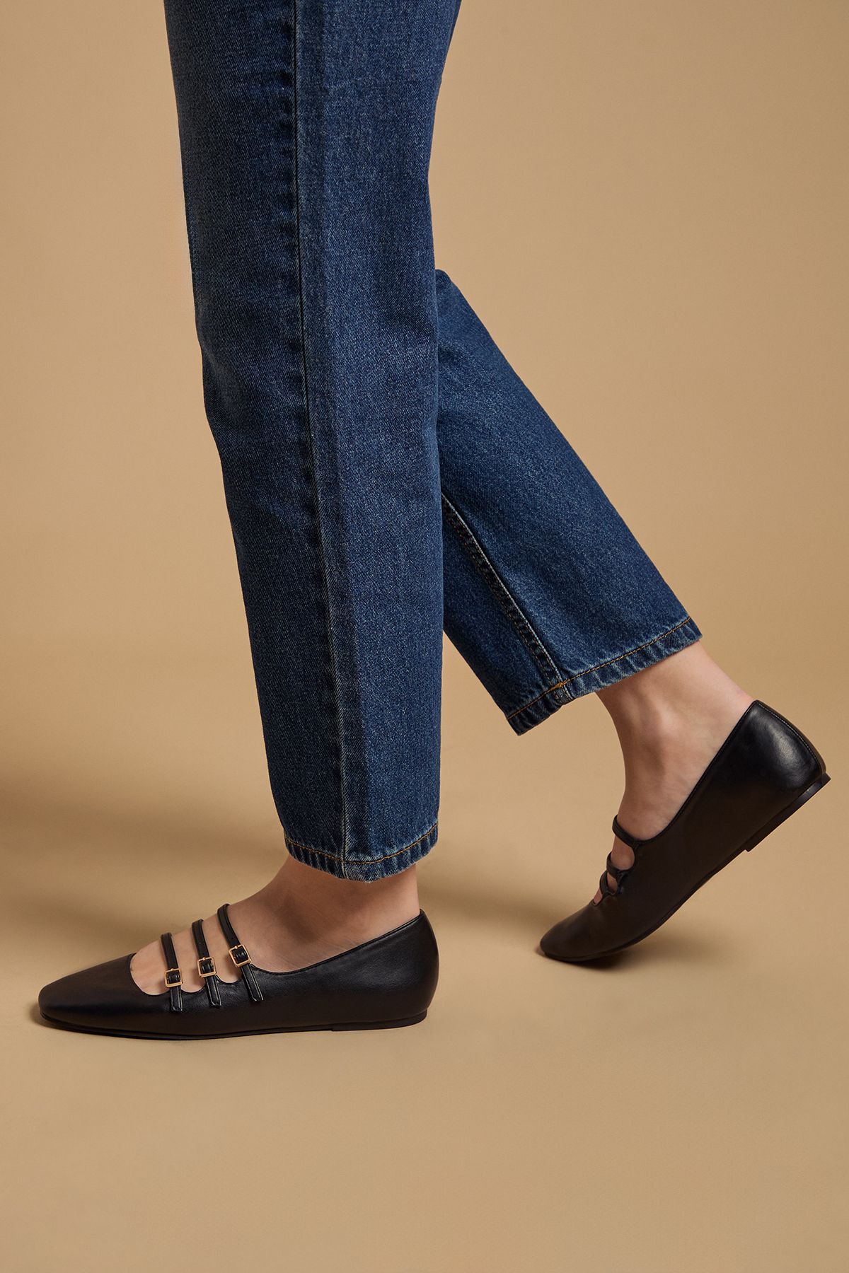 Oasis Womens Madalena Faux Leather Multi Maryjane Ballet Pumps - Black - Size UK 5 | Oasis Sale | Discount Designer Brands