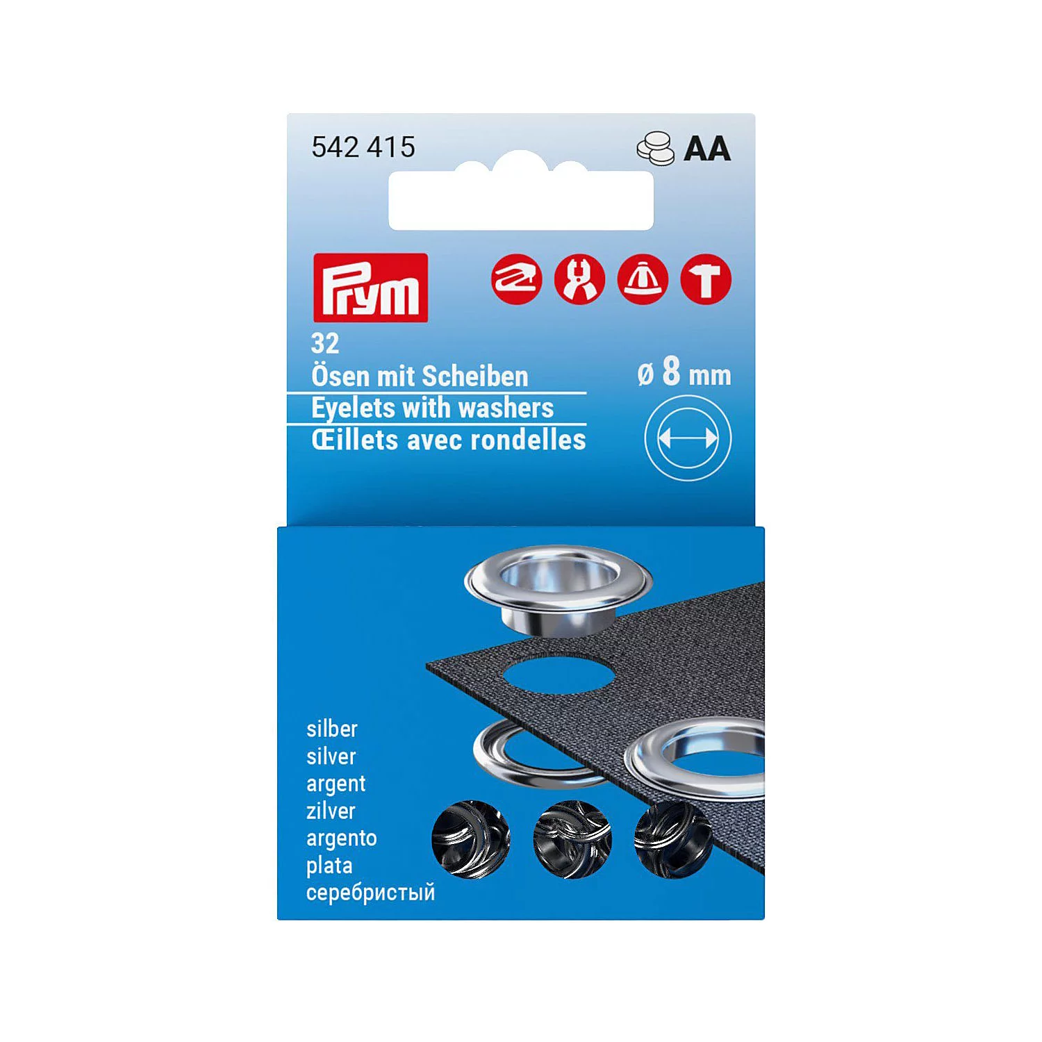 Prym Nähfrei-Ösen mit Scheiben, Größe: 8 mm Ø, Inhalt: 32 Stück