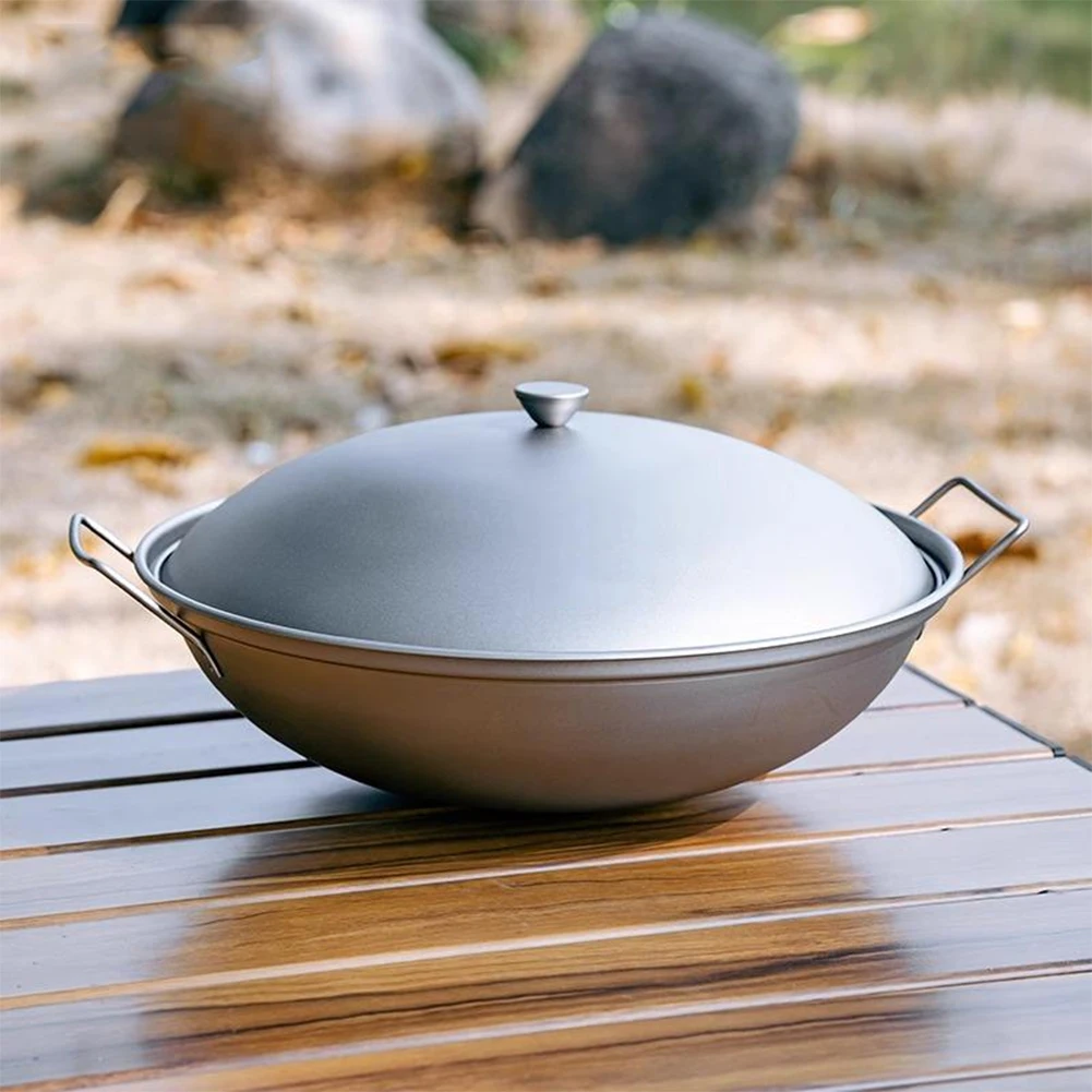 Titan-Wok-Pfanne mit Deckel, Doppelgriff, Induktionsherd, Outdoor, Camping, Alkoholkocher, Trockentopf Image