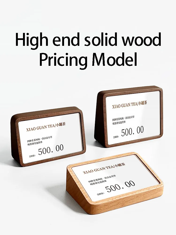 Preisdisplay-Basis für den Schreibtisch aus massivem Holz, Menü-Tischplatte aus Holz, Etikettenständer für die Werbung von Hotelkaffee, Tischkarte aus Holz