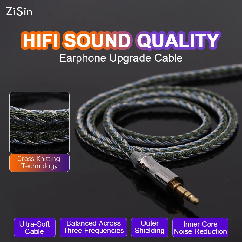 ZiSin 25 16-adriges verbessertes versilbertes Kupferkabel 3,5/4,4 mm mit MMCX/2pin/QDC TFZ für KZ ZS10 ZSN ZSX BLON BL-03 Kopfhörer Image