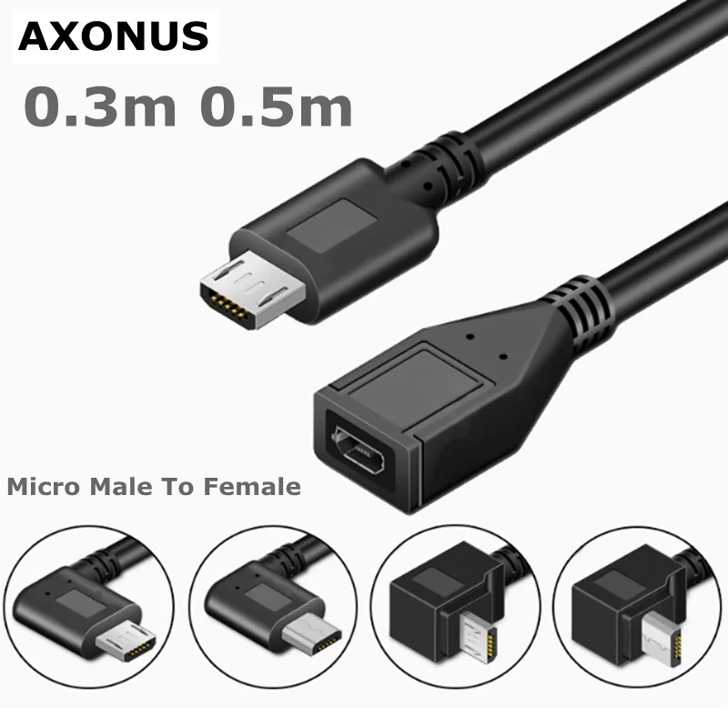 30 cm 90 Grad recht- und links abgewinkeltes Micro-USB-5-Pin-Stecker auf Buchse M/F-Verlängerungsstecker-Adapterkabel für Mobiltelefon-Tablet Image