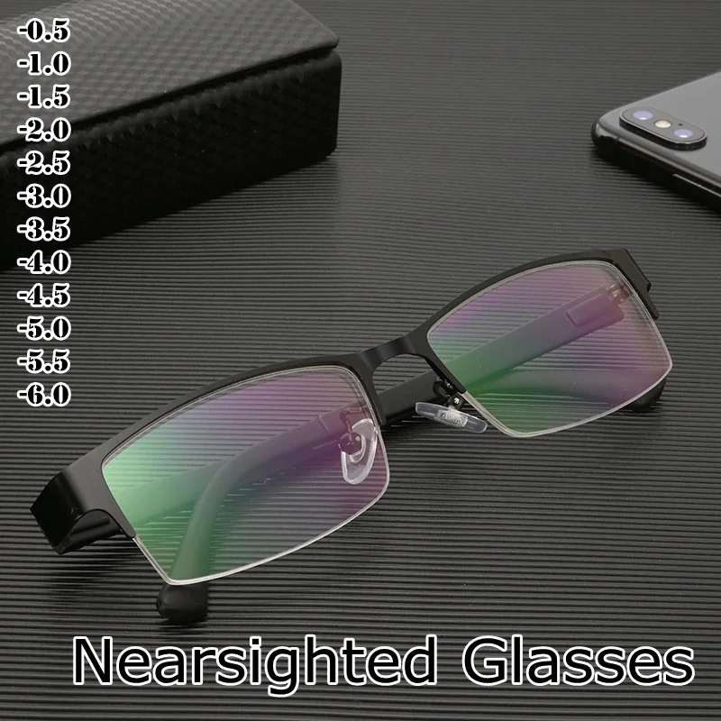 0 zu-6,0 Männer Lesebrille Klar Myopie Gläser Metall Rahmen Gläser für Männer Unisex Brillen Retro Brille für männer Image