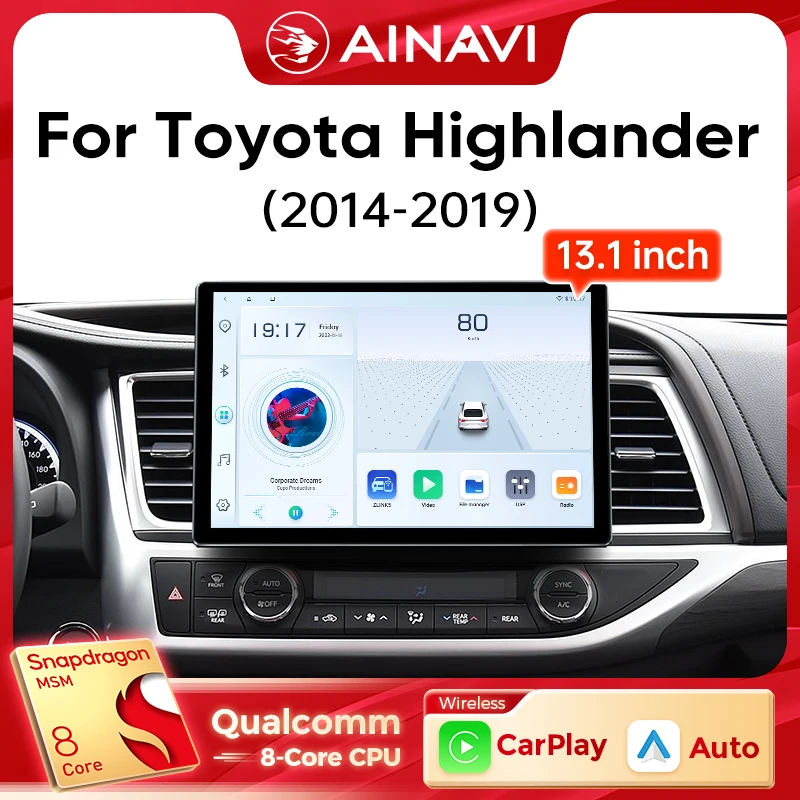 Ainavi 13,1 Für Toyota Highlander 2014 2015 2016 2017 2018 2019 XU50 Drahtlose Carplay Android Auto Auto Multimedia Autoaudio HDMI Image