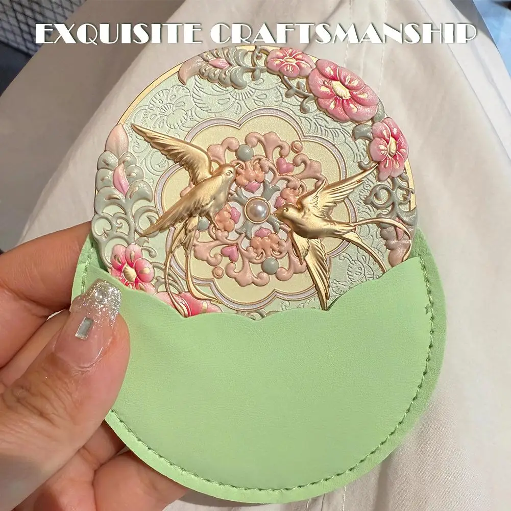 Mini-Schminkspiegel Xi 'an Yunque Kultureller kreativer tragbarer Handspiegel im Vintage-Stil mit exquisitem Muster, Geschenk für Mädchen und Frauen Image