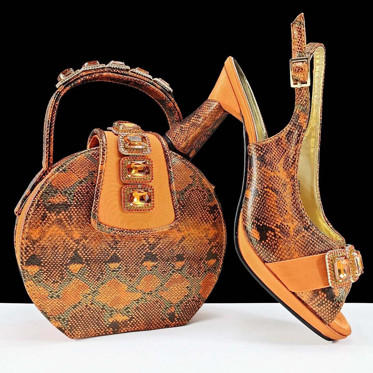 Mode Orange Schuhe Und Tasche Spitz Frauen Sandalen Schuhe Passenden Tasche Set Neueste Für Damen Hochzeit Party Pumpe