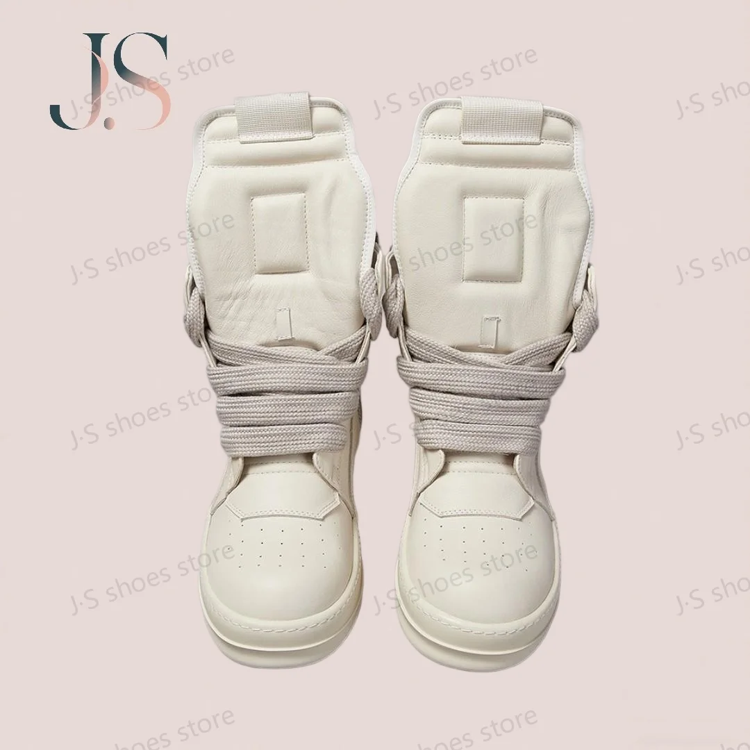 Ro Outdoor Sneakers Herren Schuh Elfenbeinweiß Lederstiefel High Top Freizeitschuhe Jumbo Schnürsenkel Klassischer Reißverschluss Damen Sneaker Ankle Boot